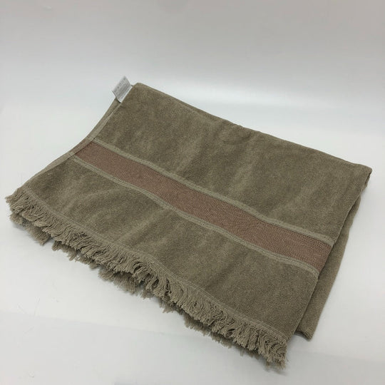 HERMES towel cotton gray fringe Yachting logo Women Used Authentic