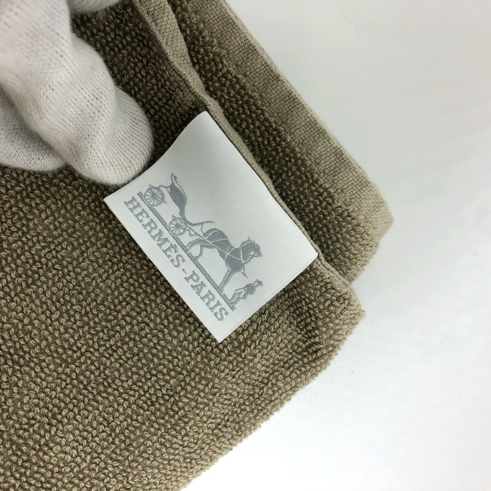 HERMES towel cotton gray fringe Yachting logo Women Used Authentic