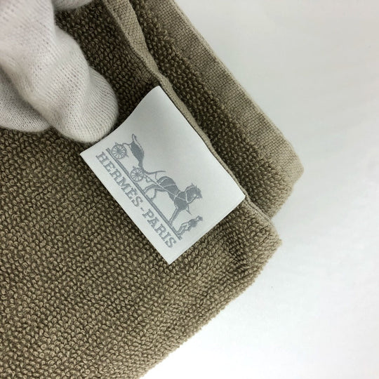 HERMES towel cotton gray fringe Yachting logo Women Used Authentic