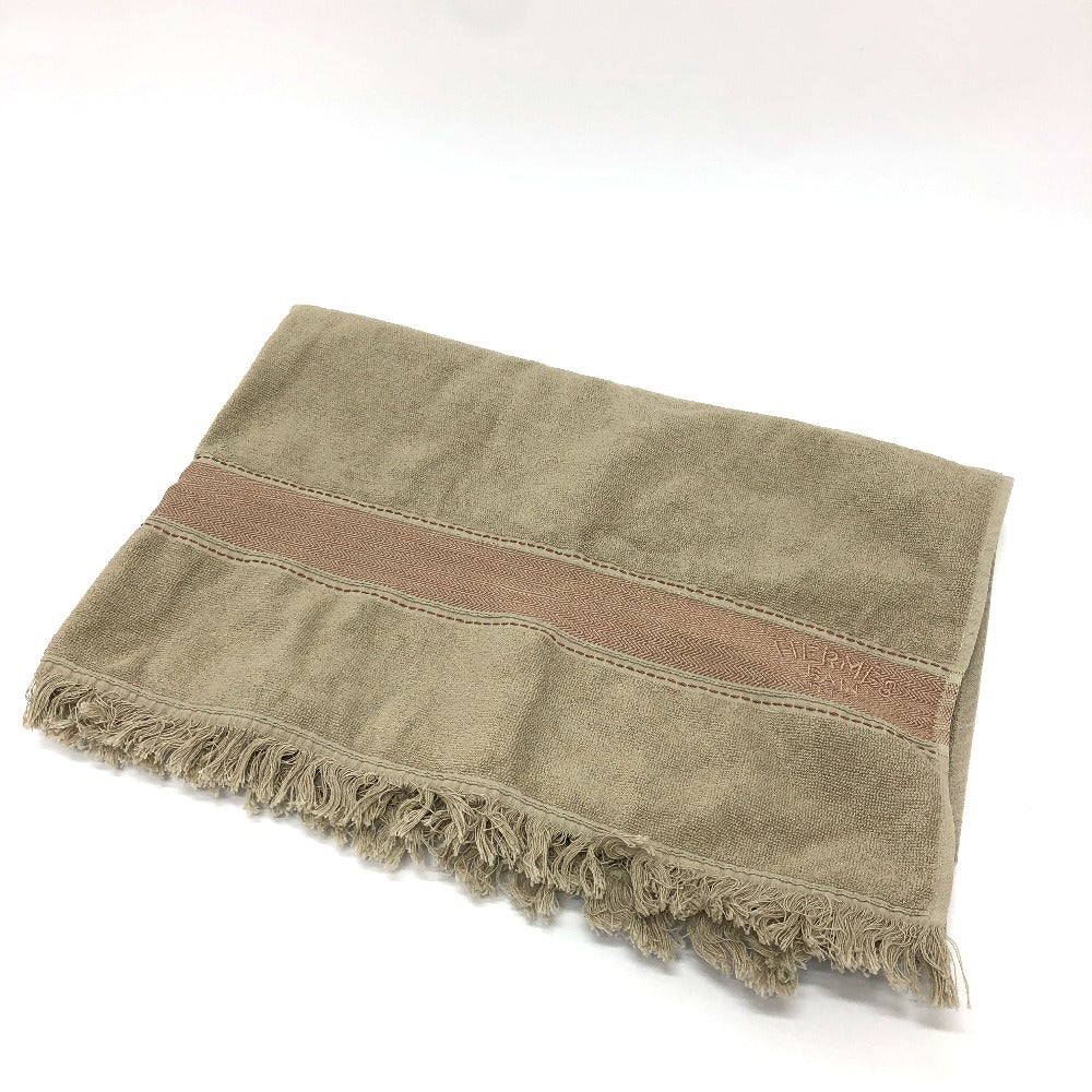 HERMES towel cotton gray fringe Yachting logo Women Used Authentic