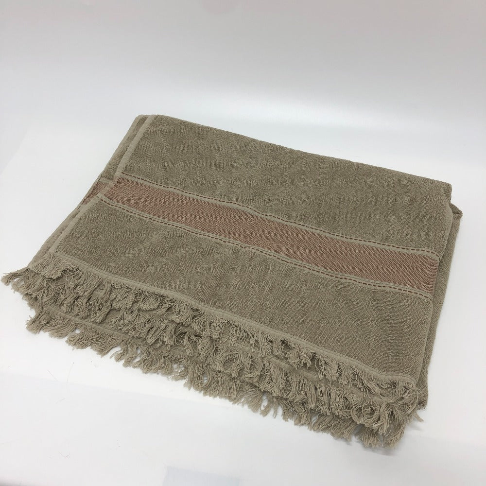 HERMES towel cotton gray fringe Yachting logo Women Used Authentic