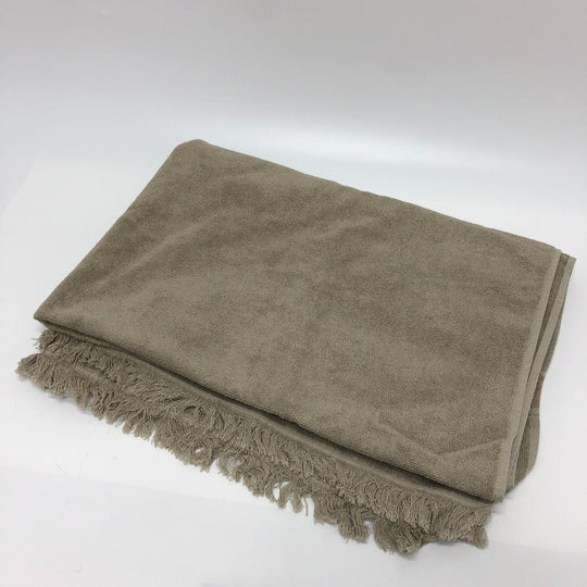 HERMES towel cotton gray fringe Yachting logo Women Used Authentic