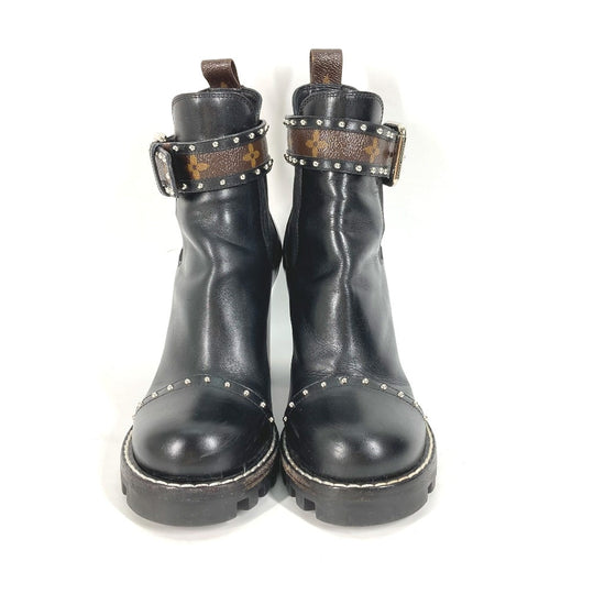 LOUIS VUITTON boots leather black Monogram Studs Women 37 Used Authentic