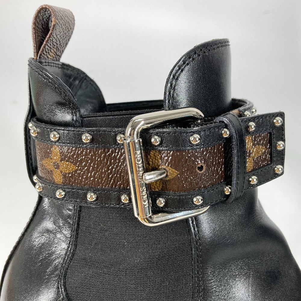 LOUIS VUITTON boots leather black Monogram Studs Women 37 Used Authentic