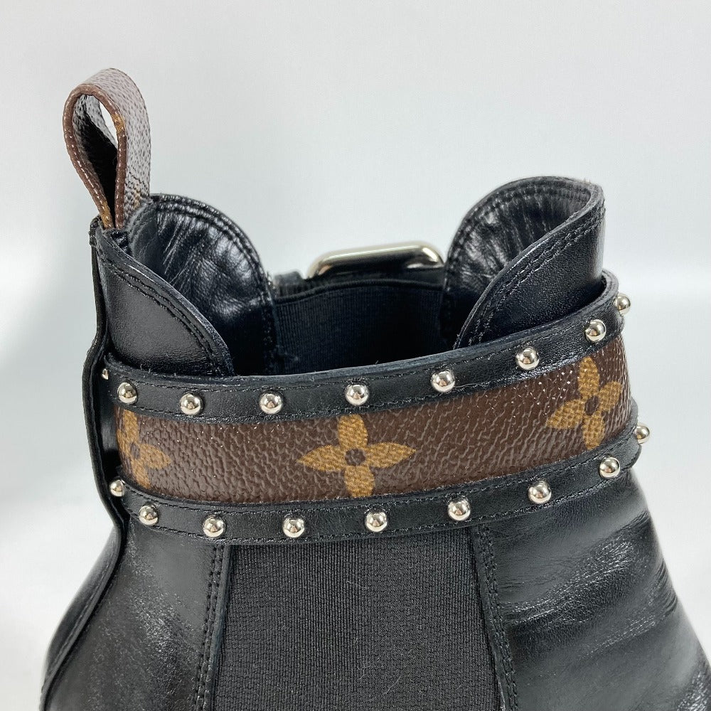 LOUIS VUITTON boots leather black Monogram Studs Women 37 Used Authentic