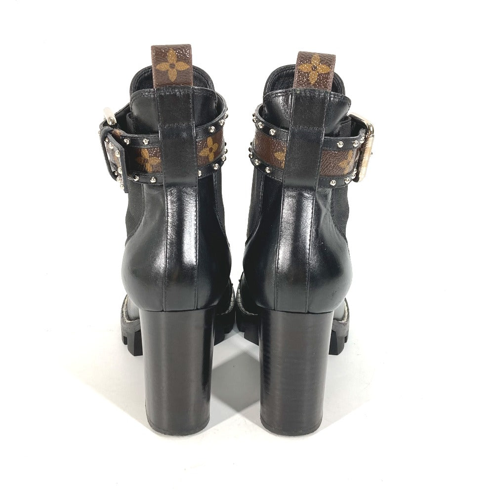 LOUIS VUITTON boots leather black Monogram Studs Women 37 Used Authentic