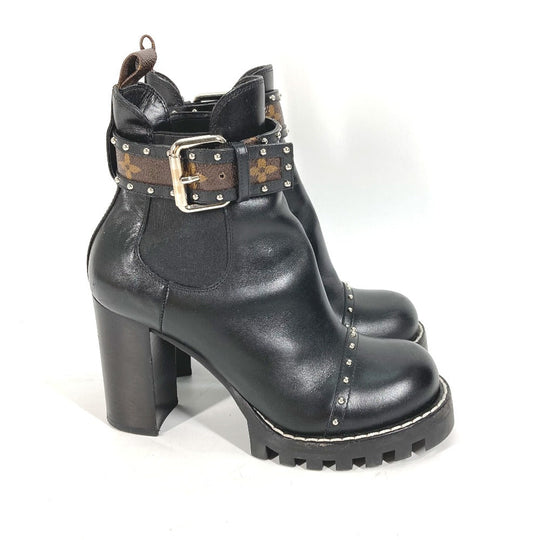 LOUIS VUITTON boots leather black Monogram Studs Women 37 Used Authentic