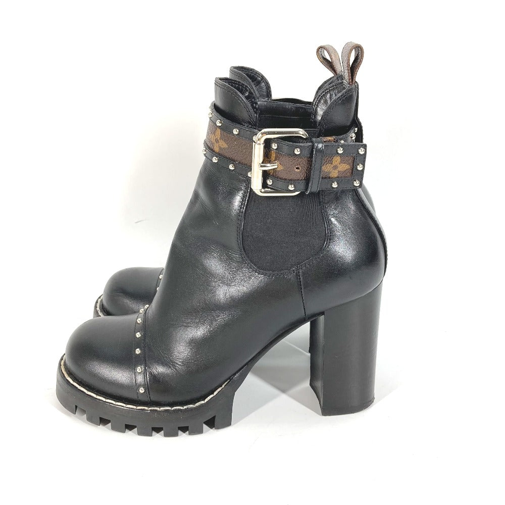 LOUIS VUITTON boots leather black Monogram Studs Women 37 Used Authentic