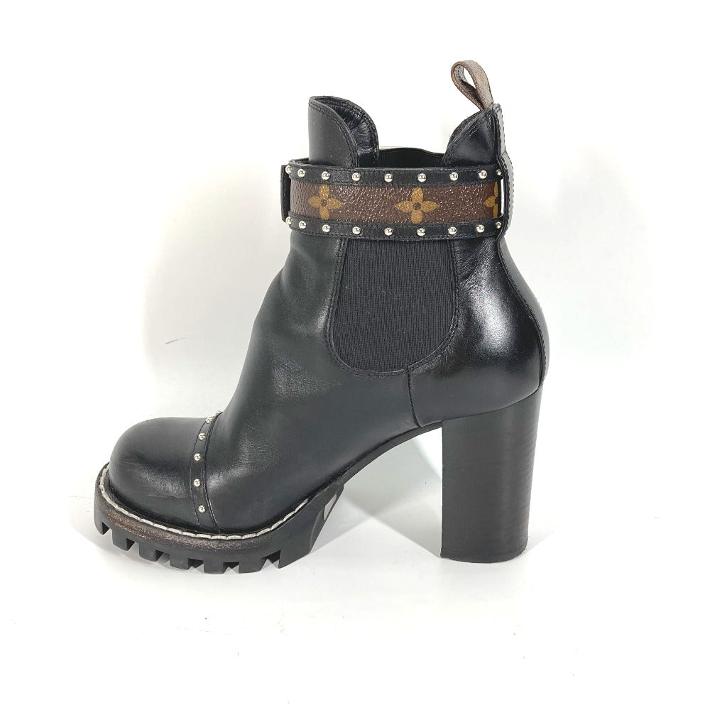 LOUIS VUITTON boots leather black Monogram Studs Women 37 Used Authentic