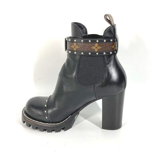 LOUIS VUITTON boots leather black Monogram Studs Women 37 Used Authentic