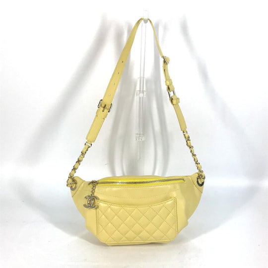 CHANEL Sling bag A57832 lambskin yellow Chain Belt Bag Waist Pouch CC COCO Mark Women Used Authentic