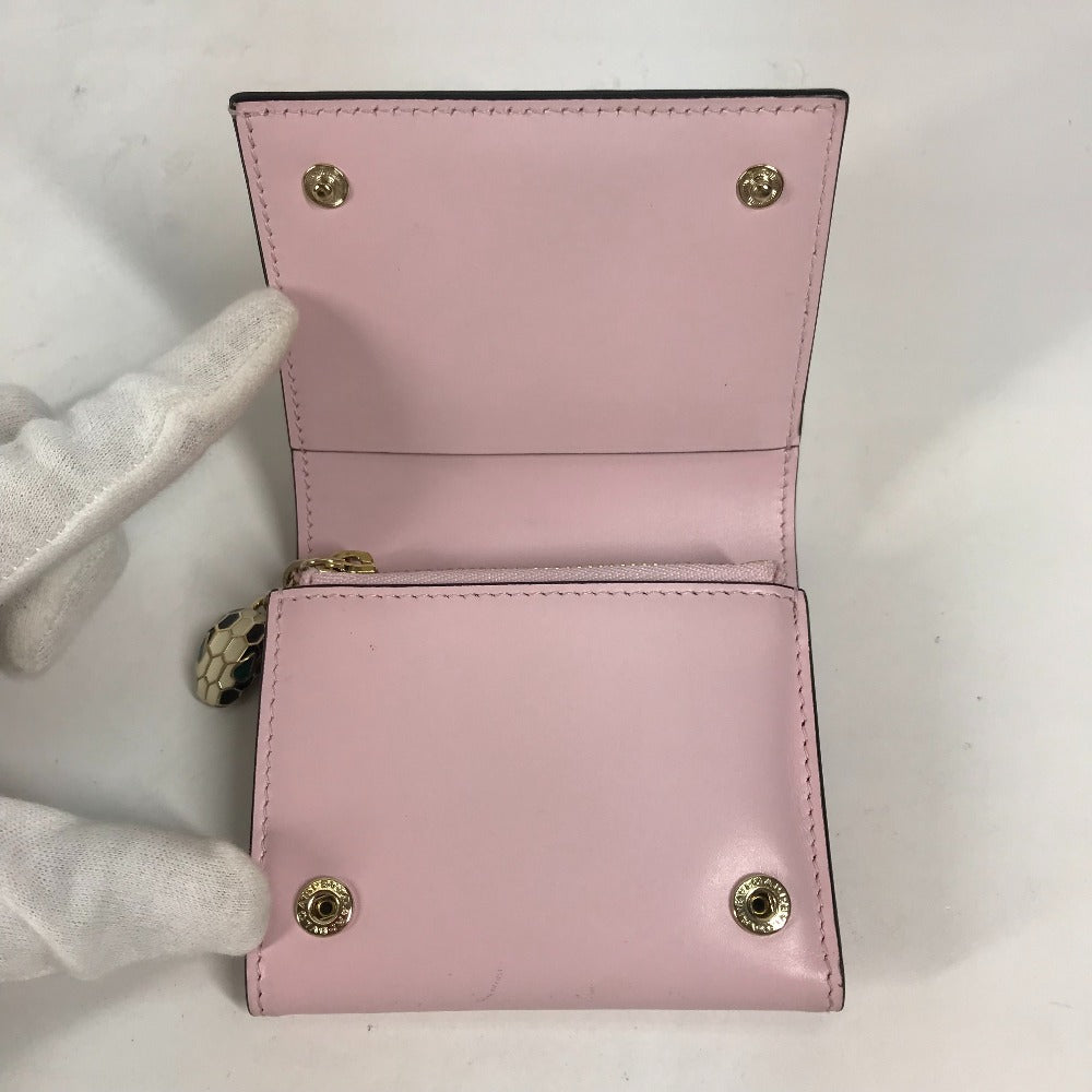 BVLGARI Trifold wallet leather pink Serpenti Women Used Authentic
