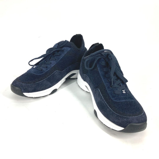 CHANEL sneakers G38750 knit Navy 23B CC COCO Mark Women 39 Used Authentic