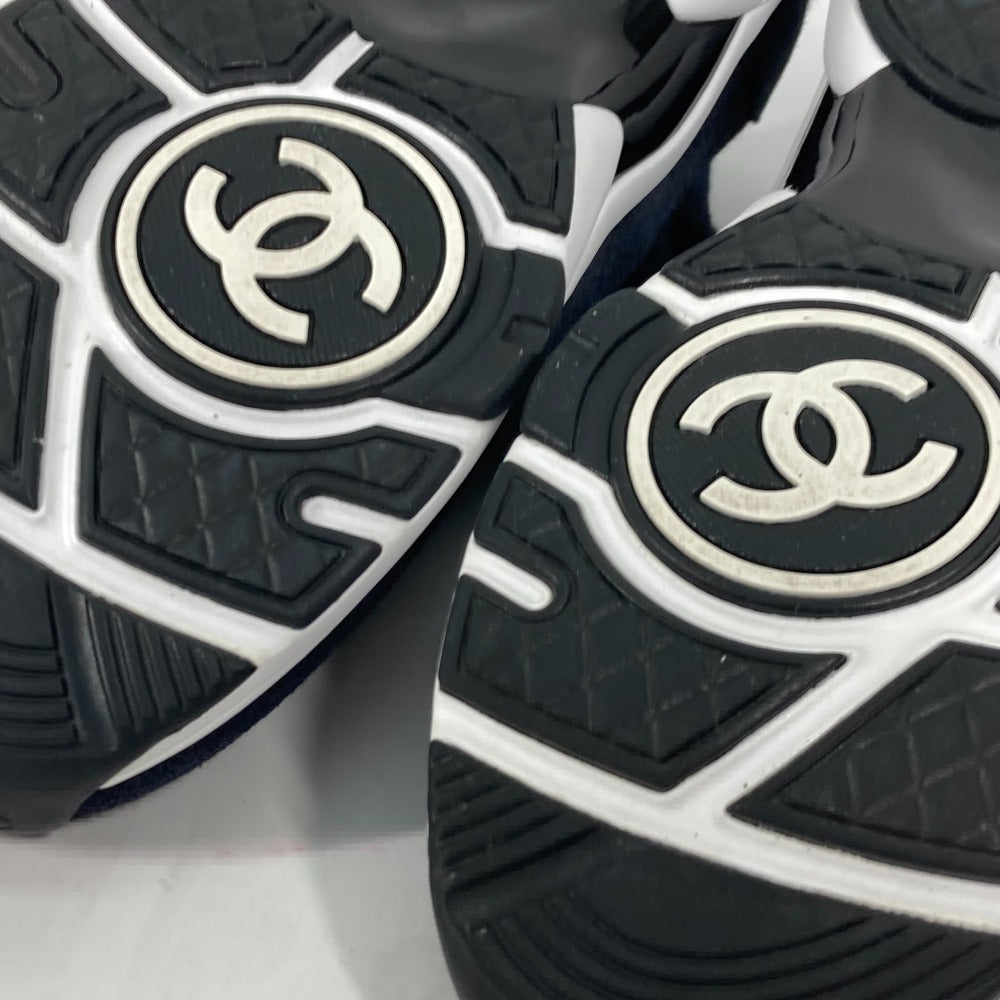 CHANEL sneakers G38750 knit Navy 23B CC COCO Mark Women 39 Used Authentic