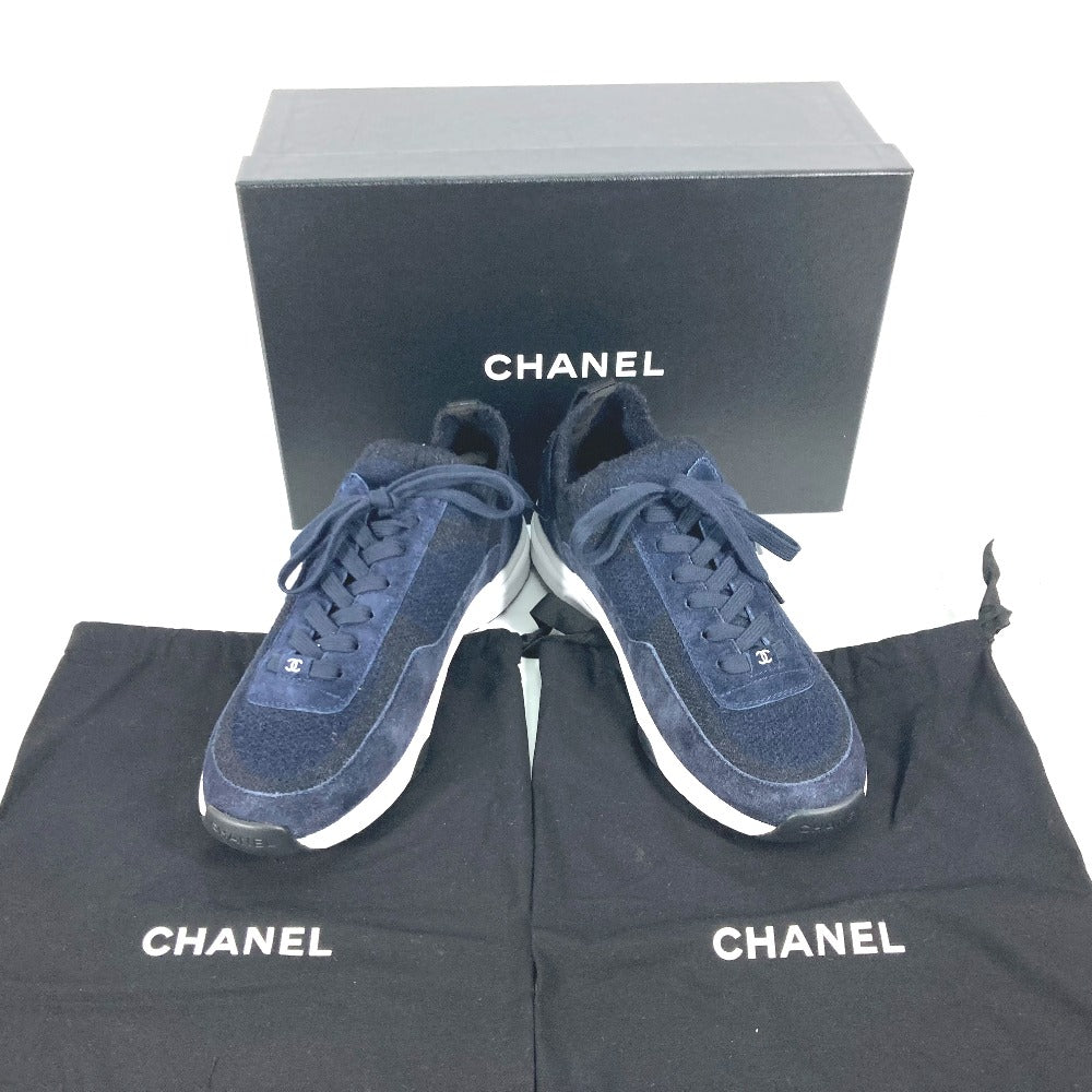 CHANEL sneakers G38750 knit Navy 23B CC COCO Mark Women 39 Used Authentic