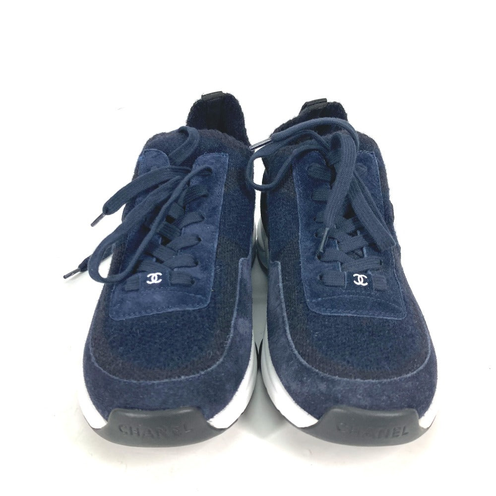 CHANEL sneakers G38750 knit Navy 23B CC COCO Mark Women 39 Used Authentic