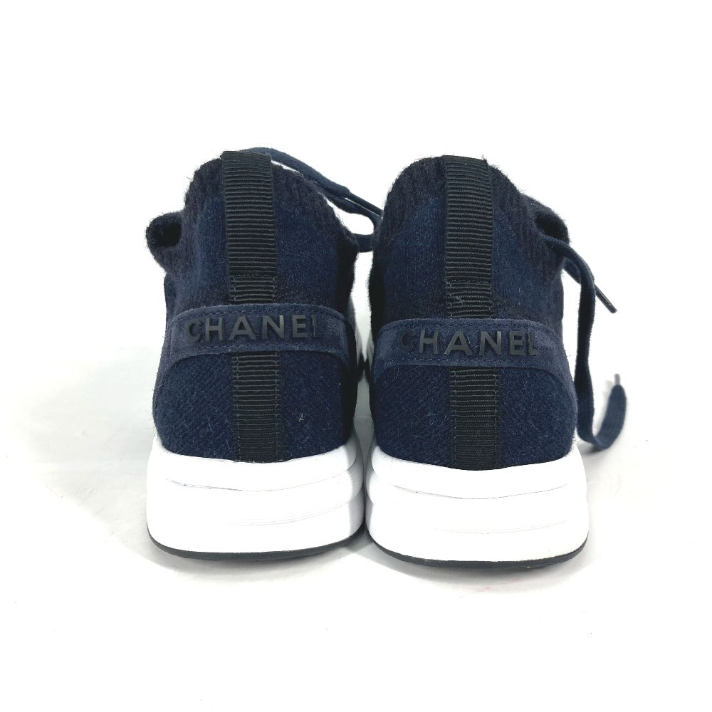 CHANEL sneakers G38750 knit Navy 23B CC COCO Mark Women 39 Used Authentic