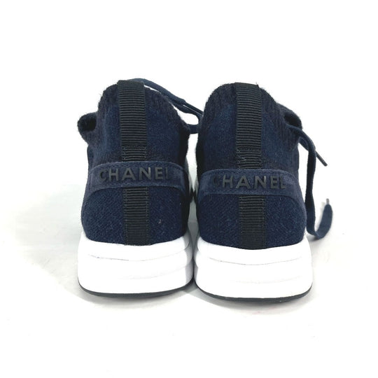 CHANEL sneakers G38750 knit Navy 23B CC COCO Mark Women 39 Used Authentic
