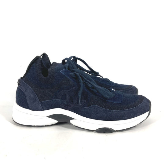 CHANEL sneakers G38750 knit Navy 23B CC COCO Mark Women 39 Used Authentic