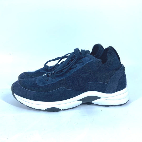 CHANEL sneakers G38750 knit Navy 23B CC COCO Mark Women 39 Used Authentic