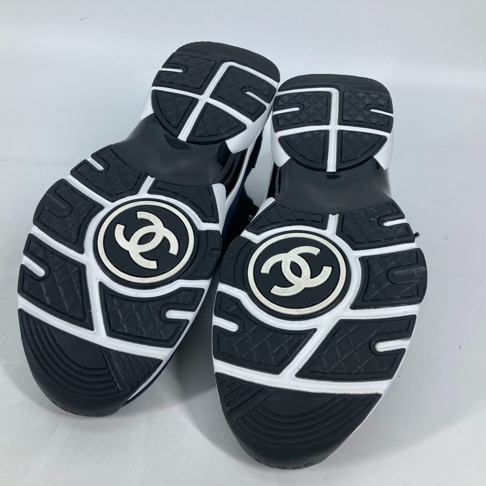 CHANEL sneakers G38750 knit Navy 23B CC COCO Mark Women 39 Used Authentic