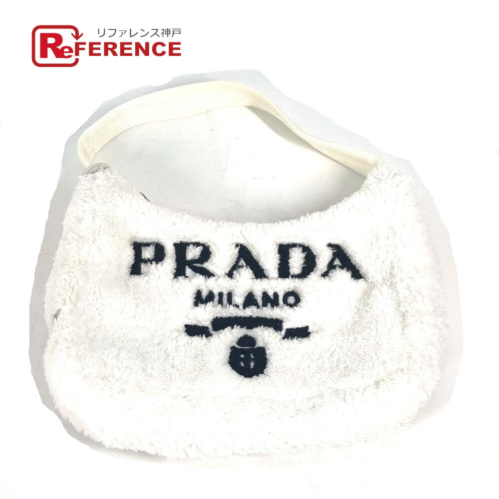PRADA Tote Bag 1NE515 fabric white terry mini Re-Edition 2000 SPUGNA logo bag Women Used Authentic