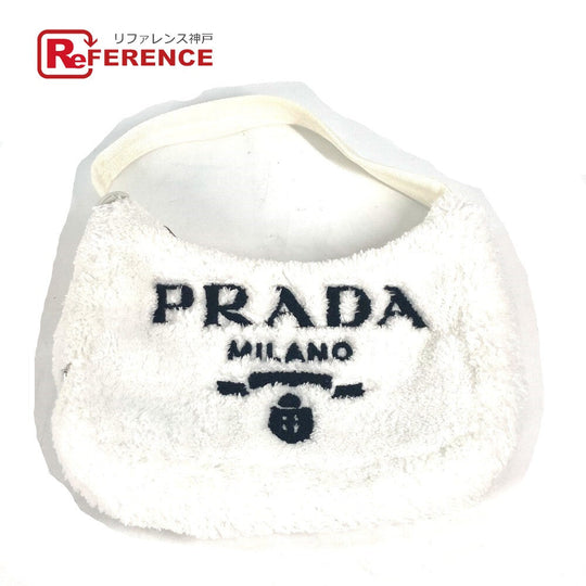 PRADA Tote Bag 1NE515 fabric white terry mini Re-Edition 2000 SPUGNA logo bag Women Used Authentic