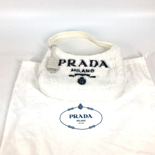 PRADA Tote Bag 1NE515 fabric white terry mini Re-Edition 2000 SPUGNA logo bag Women Used Authentic