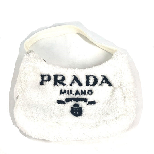 PRADA Tote Bag 1NE515 fabric white terry mini Re-Edition 2000 SPUGNA logo bag Women Used Authentic