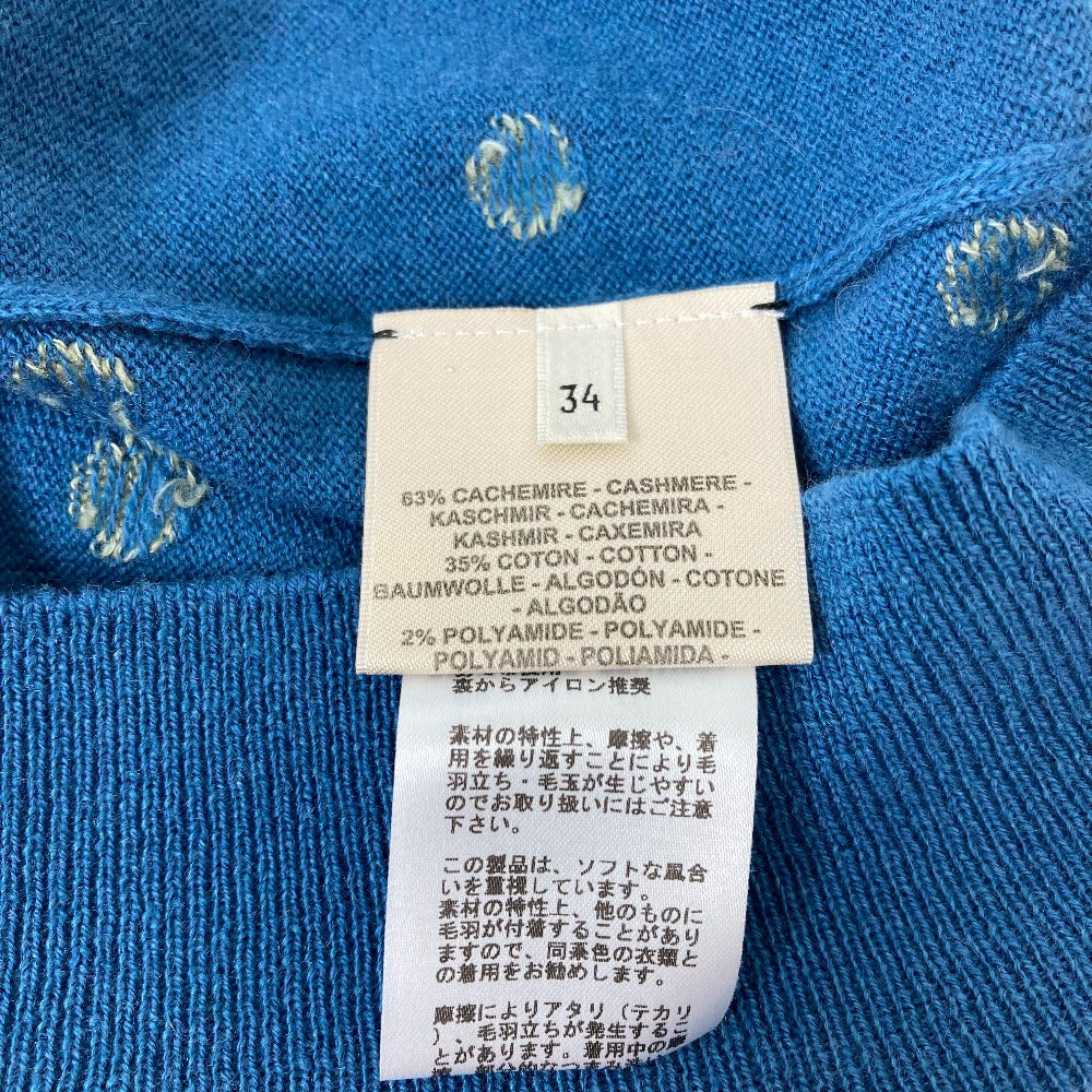 HERMES knit Cashmere, Cotton blue Short sleeve Brid Dougala Women 34 Used Authentic