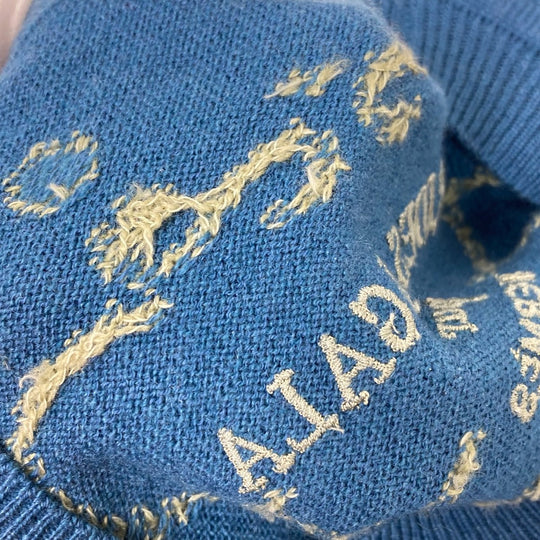 HERMES knit Cashmere, Cotton blue Short sleeve Brid Dougala Women 34 Used Authentic