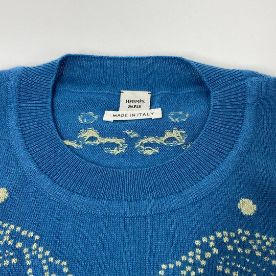 HERMES knit Cashmere, Cotton blue Short sleeve Brid Dougala Women 34 Used Authentic
