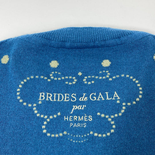 HERMES knit Cashmere, Cotton blue Short sleeve Brid Dougala Women 34 Used Authentic