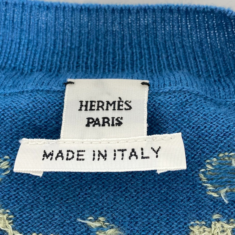 HERMES knit Cashmere, Cotton blue Short sleeve Brid Dougala Women 34 Used Authentic