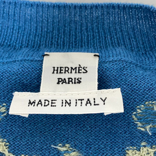 HERMES knit Cashmere, Cotton blue Short sleeve Brid Dougala Women 34 Used Authentic