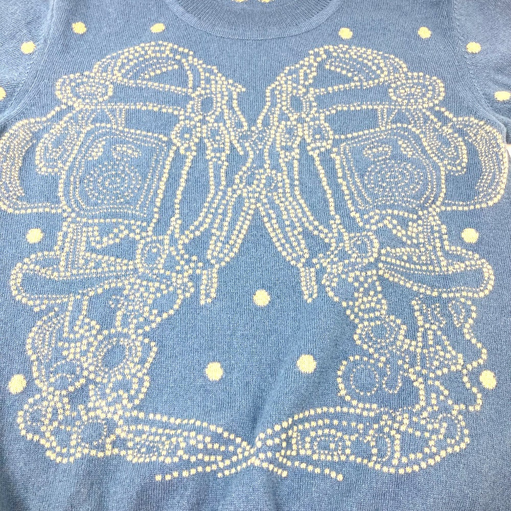 HERMES knit Cashmere, Cotton blue Short sleeve Brid Dougala Women 34 Used Authentic