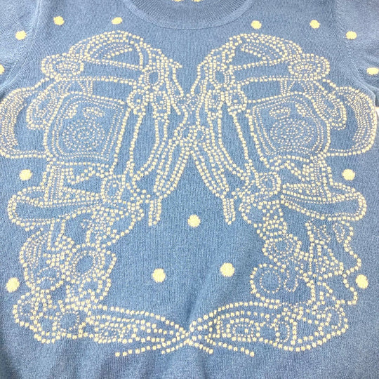 HERMES knit Cashmere, Cotton blue Short sleeve Brid Dougala Women 34 Used Authentic