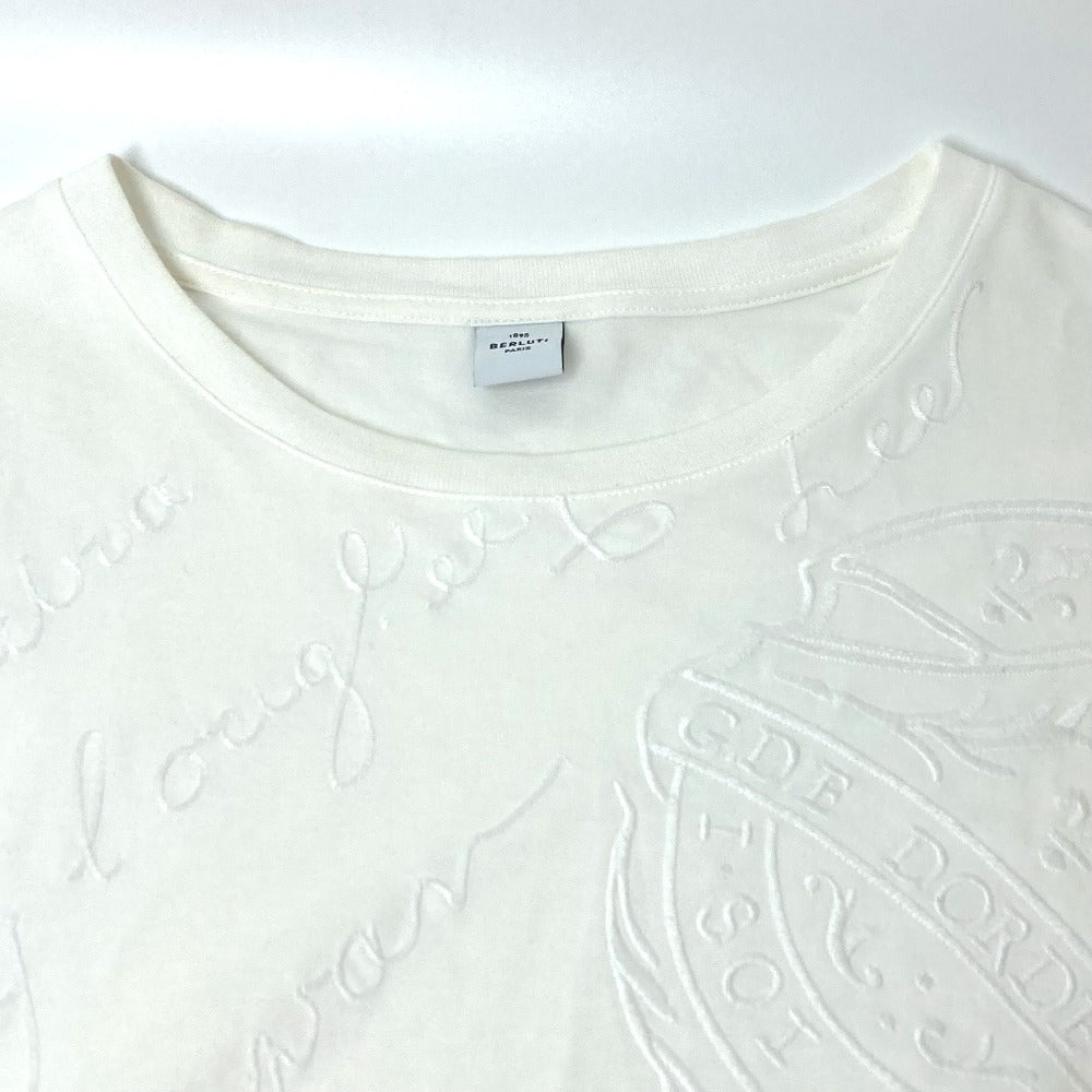 Berluti Short sleeve T-shirt cotton white All-over embroidered scrit T-shirt mens L Used Authentic