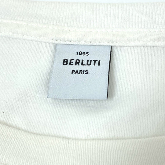 Berluti Short sleeve T-shirt cotton white All-over embroidered scrit T-shirt mens L Used Authentic