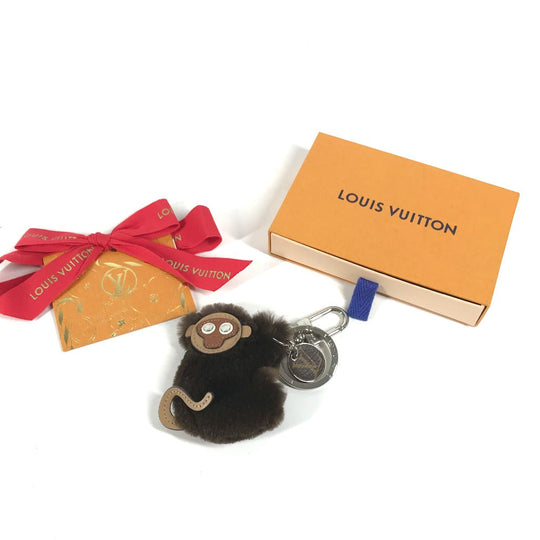 LOUIS VUITTON key ring MP1997 Fur, Leather Brown monkey animal Bijoux Sac Portocle Monkey Women Used Authentic