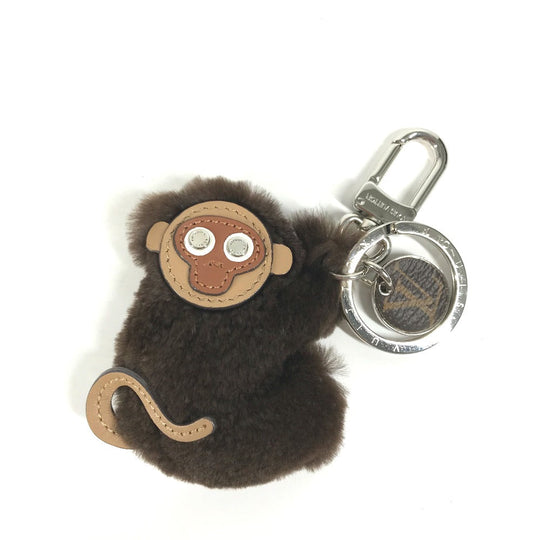 LOUIS VUITTON key ring MP1997 Fur, Leather Brown monkey animal Bijoux Sac Portocle Monkey Women Used Authentic