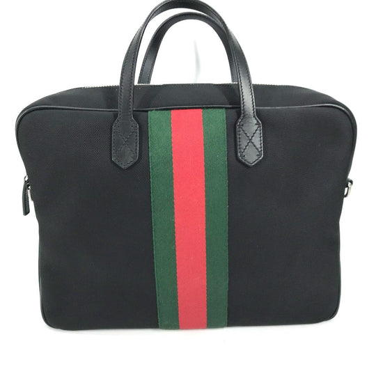 GUCCI Tote Bag 630922 Leather / canvas black Sherry line Business bag Women Used Authentic