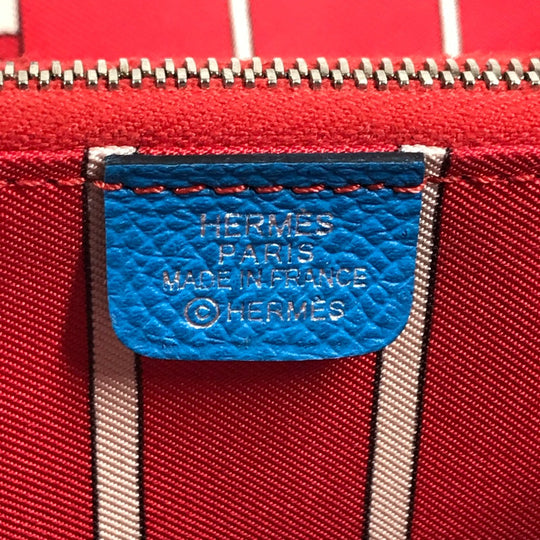 HERMES Folded wallet Epsom blue Compact wallet Azap compact silk in Women Secondhand Authentic