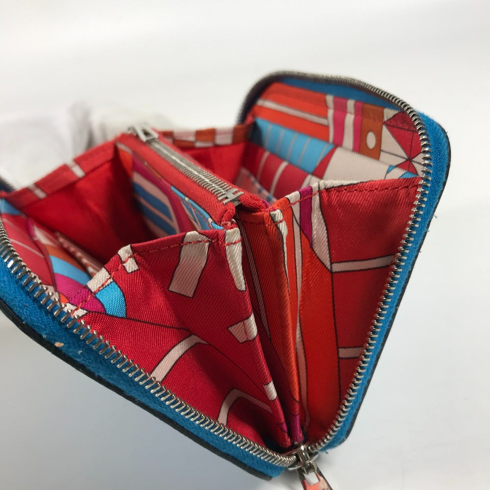 HERMES Folded wallet Epsom blue Compact wallet Azap compact silk in Women Secondhand Authentic