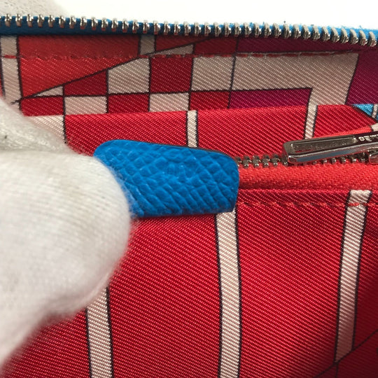 HERMES Folded wallet Epsom blue Compact wallet Azap compact silk in Women Secondhand Authentic