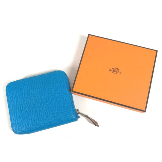 HERMES Folded wallet Epsom blue Compact wallet Azap compact silk in Women Secondhand Authentic