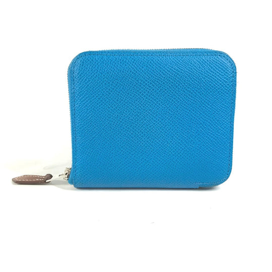 HERMES Folded wallet Epsom blue Compact wallet Azap compact silk in Women Secondhand Authentic