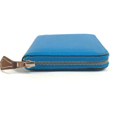 HERMES Folded wallet Epsom blue Compact wallet Azap compact silk in Women Secondhand Authentic