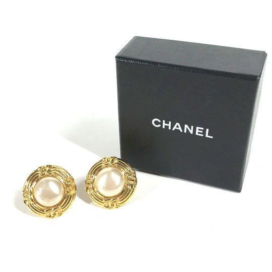 CHANEL Earring metal gold vintage CC COCO Mark 4-row fake pearl Women Used Authentic