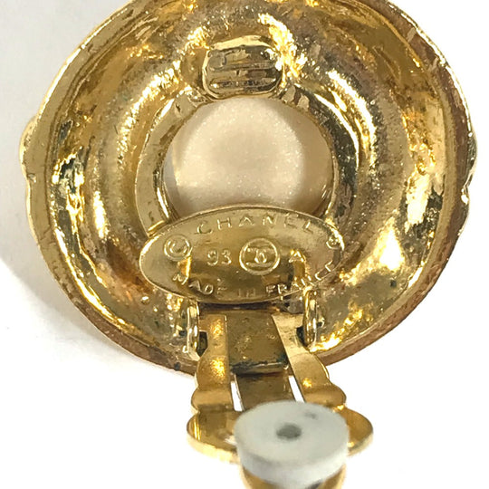 CHANEL Earring metal gold vintage CC COCO Mark 4-row fake pearl Women Used Authentic